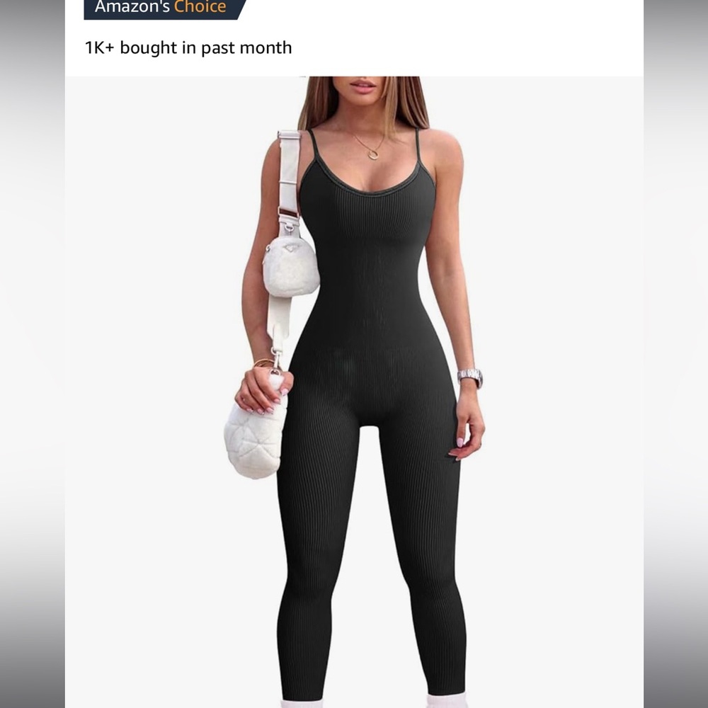 Women Workout Seamless Jumpsuit Yoga Ribbed One Piece Spaghetti Strap Leggings